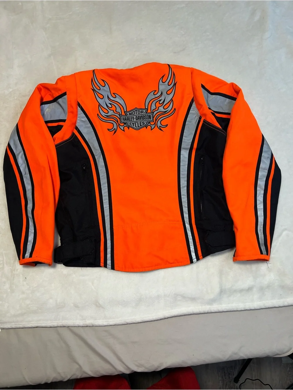 Harley Davidson Womens Zip Hi-Vis Reflective Motorcyle Jacket Neon Orange Sz M